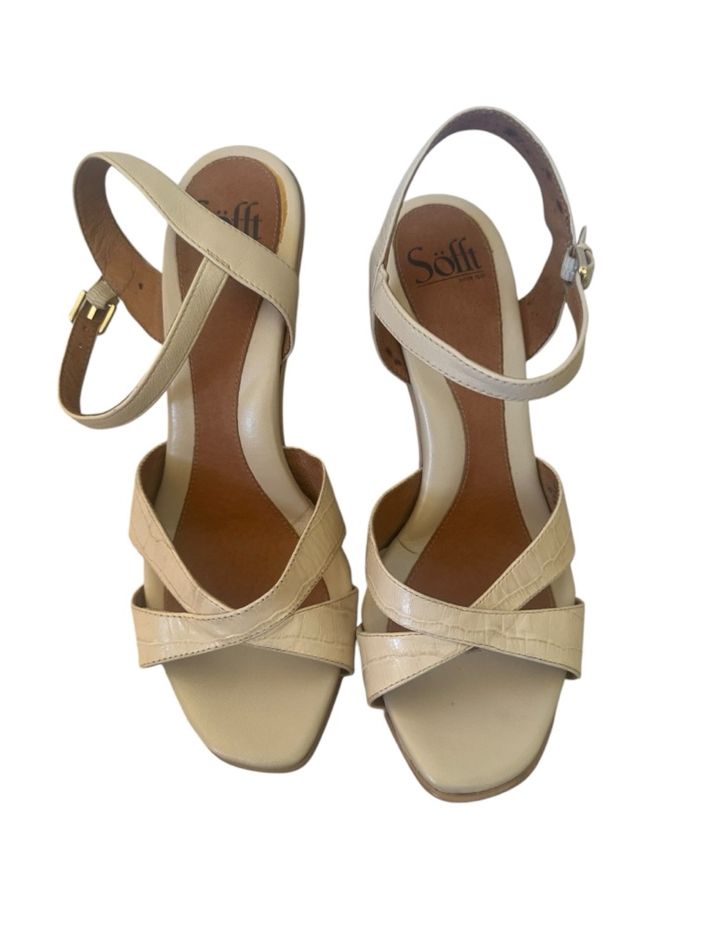 Sofft Beige Leather Crisscross Strap Heels Women’s Size 9